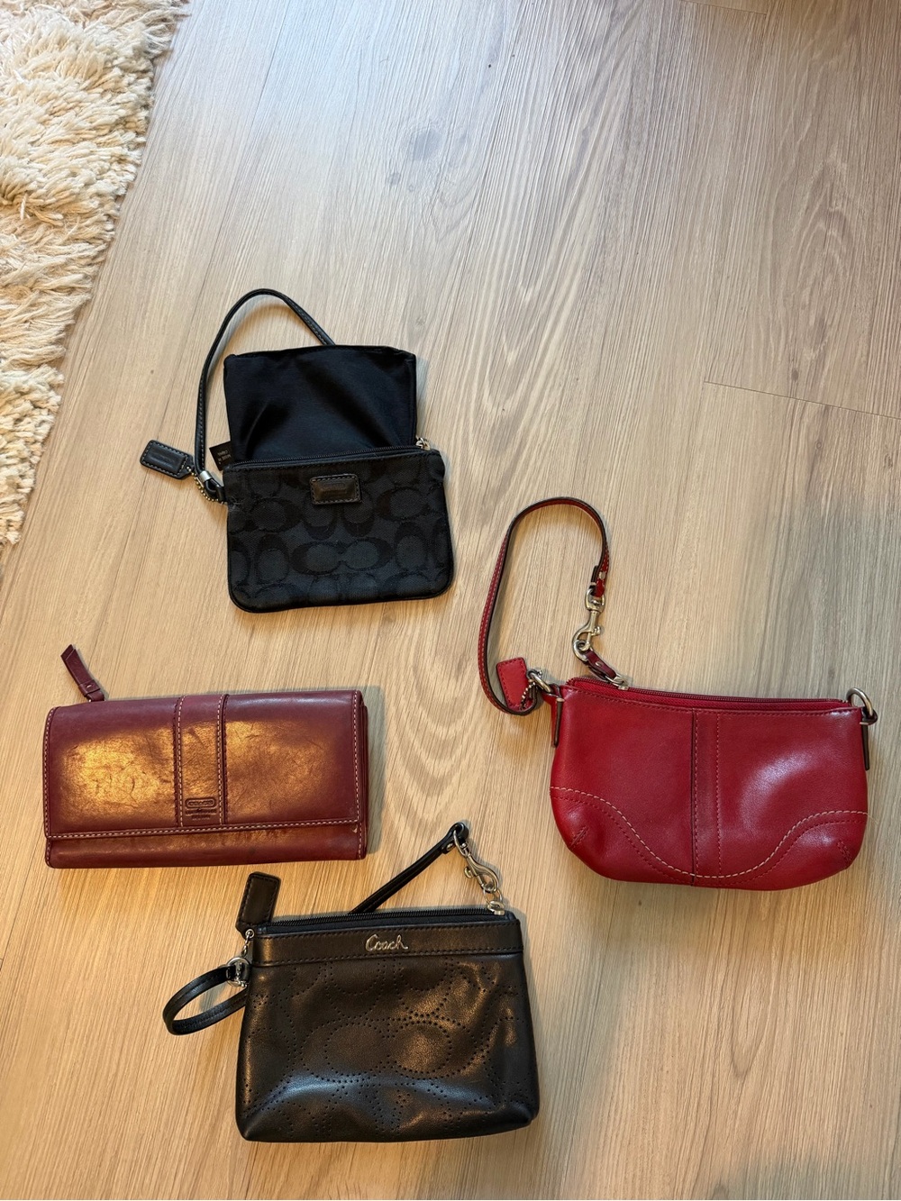 Coach bundle of 4 Wristlet Duo with Burgundy Wallet